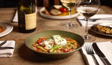 Meal and wine at ROAM, Sandridge Barton