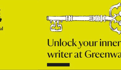 Yellow background with key illustration and text that reads "unlock your inner writer at Greenway"