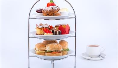 photos of the afternoon tea and the terrace.