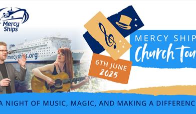 Mercy Ships Church Tour Torbay poster of a ship and speaker