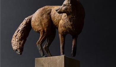 Summer Sculpture Exhibition Artizan Gallery 7 Lucius Street Young fox on a plinth