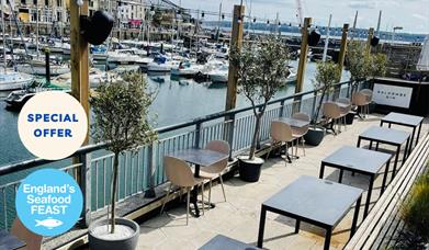 Outside seating overlooking Torquay Harbour at Otto