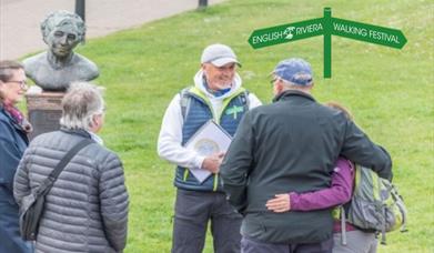 Graham Kerr of English Riviera Walking Tours and the English Riviera Walking Festival talking to a group on the Agatha Christie's Extraordinary Life W