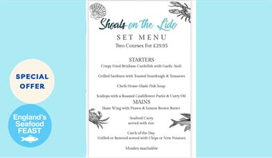 Menu for Shoals on the Lido – England’s Seafood Feast Special