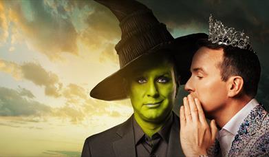 Matt Forde: Defying Calamity. Matt Forde in Place of Galinda, Wicked whispering in Elphaba's ear, similar to original photo