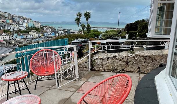 Patio area and view from 11 North View Road, Brixham