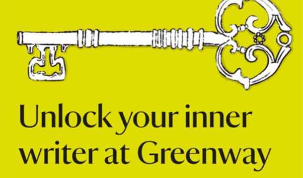 Yellow background with key illustration and text that reads "unlock your inner writer at Greenway"