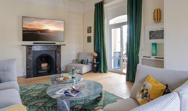 Sitting room with fireplace at Vane Tower