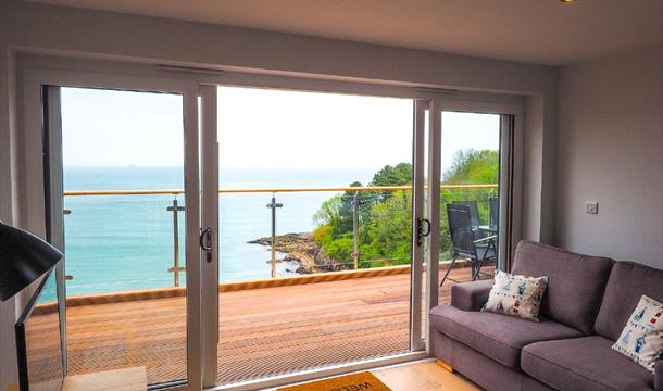 Lounge with sea view from Osprey 2, The Cove, Brixham