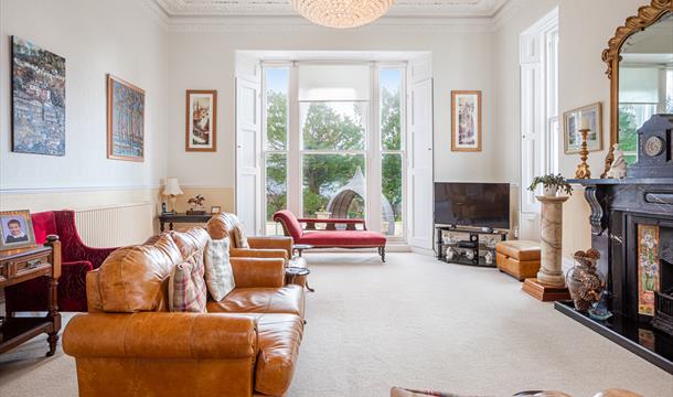 Elegant living room at Rosa Pines apartment, Torquay