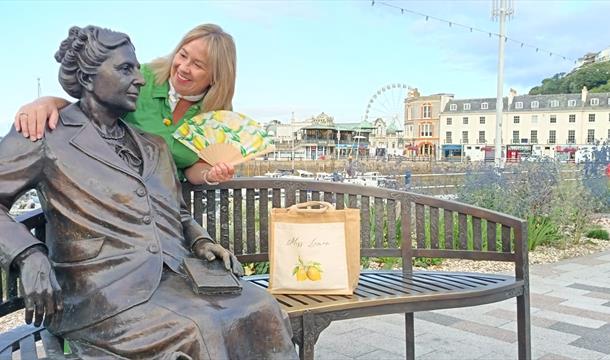 Miss Lemon at Agatha Christie's bench Torquay