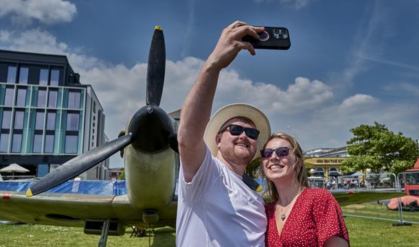 Selfie by the Spitfire at the English Riviera Airshow, Paignton, Devon