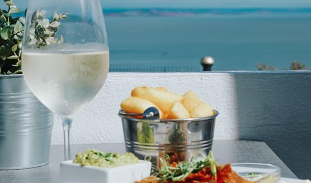 Wine with sea view, Babbacombe Bay Cafe, Babbacombe Downs Road, Torquay, Devon