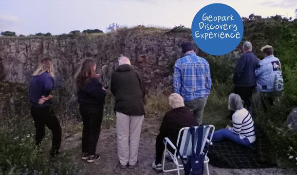 Group of people watching for the Twilight Bat Walk, Berry Head, Brixham