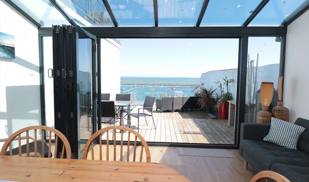 Balcony and sea view, Blue Buoy Cottage, 5 North Furzeham Road, Brixham, Devon