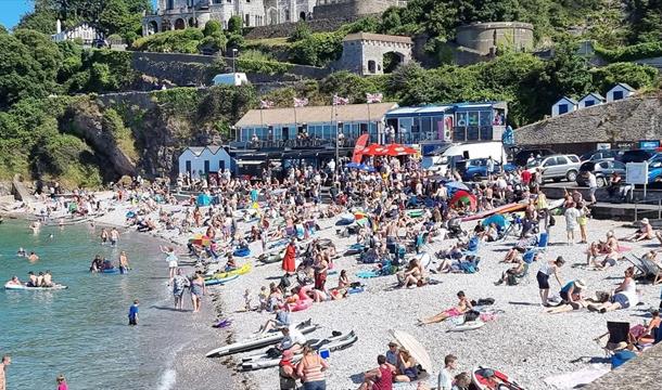 View from beach of Breakwater Bistro, Brixham, Devon