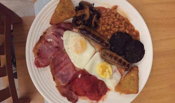 Breakfast served at The Chopping Board, Babbacombe Road, Torquay, Devon