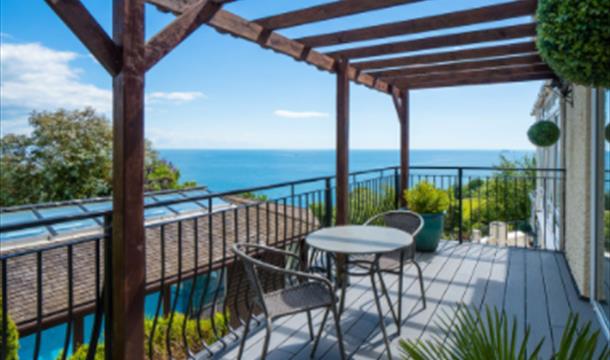 Balcony with sea view, Cliff Lodge, Rock House Lane, Maidencombe, Torquay