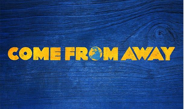 Come From Away Logo with a picture of the Earth Palace Theatre Paignton