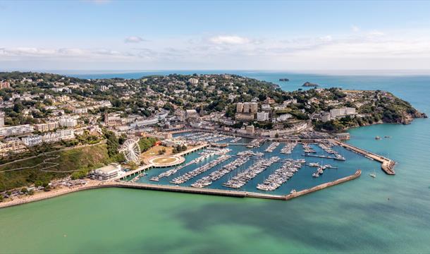 Drone shot of Torquay harbour and marina