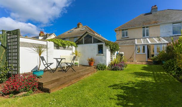 Decking area and garden, Danecroft, Higher Furzeham Road, Brixham, Devon