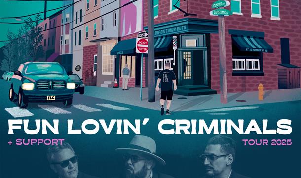 Fun Lovin' Criminals Arena Torquay picture of the artists in a street scene