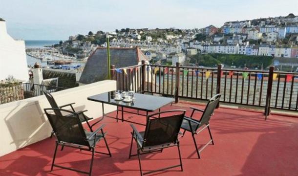 Outside seating with view, Harbour Watch, 48 Prospect Road, Brixham, Devon