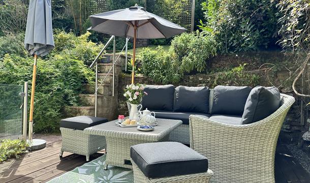 Private deck area to Mallock Cottage in Cockington Village (Cockington Cottages)