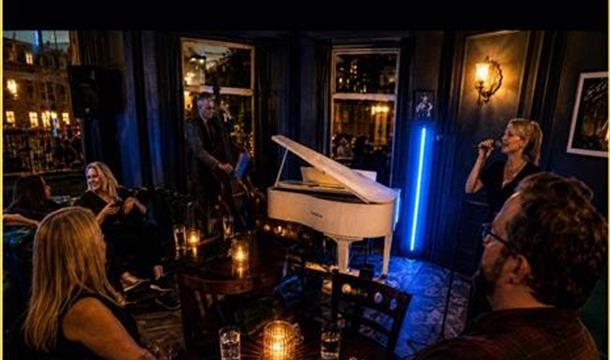images of the trio performing and a selection of food from the menu