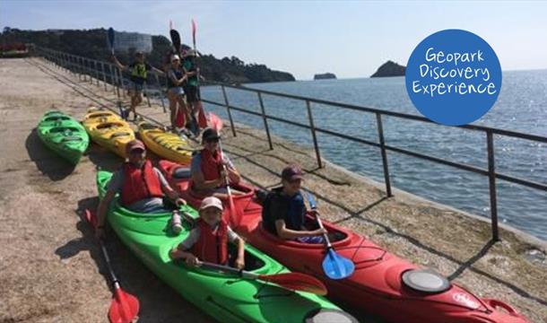 Kayaks waiting to be launched, Geology, Wildlife and Cave Kayak Tour - Sea Kayak Torbay