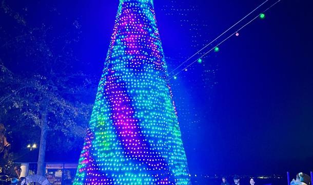 Brilliant Christmas lights illuminate the Sunken Garden at the