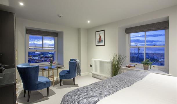 Bedroom and view from Maritime Suites, 79 Berry Head Road, Brixham