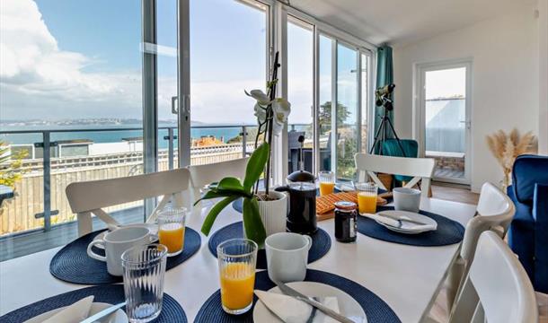 Dining area with view at Mayflower, Marina Drive, Brixham