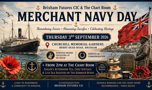 Merchant Navy Day promotional poster showing the date and a picture of an old steam ship