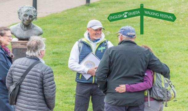 Graham Kerr of English Riviera Walking Tours and the English Riviera Walking Festival talking to a group on the Agatha Christie's Extraordinary Life W