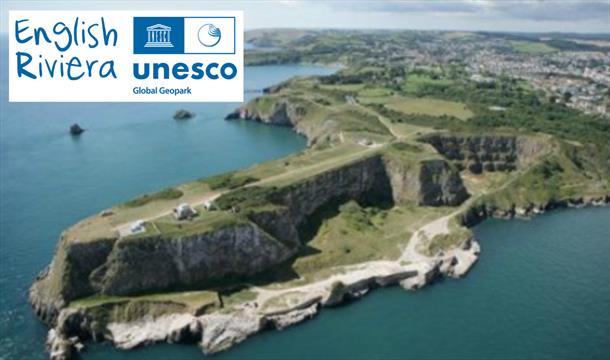 An arial view of Berry Head, part of the English Riviera UNESCO Global Geopark.