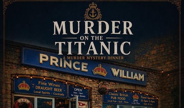 picture of the outside of the Prince William Pub and people dressed in Edwardian costumes