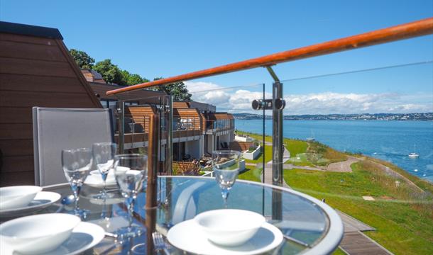 Balcony and view, Puffin 4, The Cove, Brixham, Devon