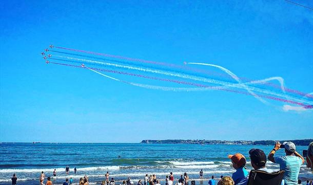 Red Arrows display at the English Riviera Airshow, Paignton, Devon