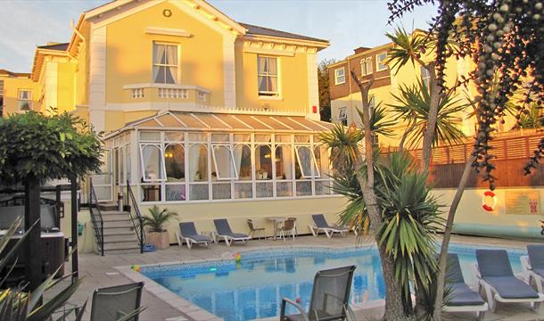 Riviera Lodge Hotel, Torquay - Outdoor heated pool & hot tub, private south facing garden.