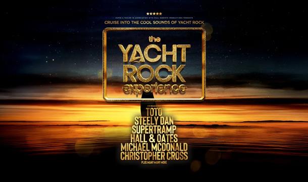 Logo with band names below, set against a night time sky with sunset gold streaks