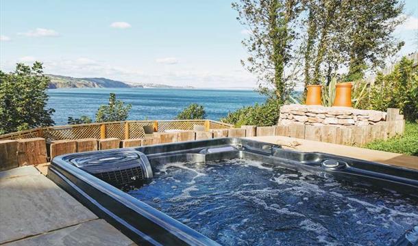 Hot Tub and view, Seaview Cottage Number 7, Cary Arms, Babbacombe, Torquay