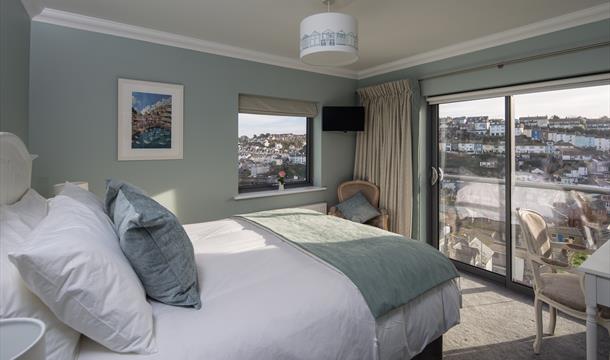 Bedroom & views at Driftwood Boutique B & B, Brixham, Devon