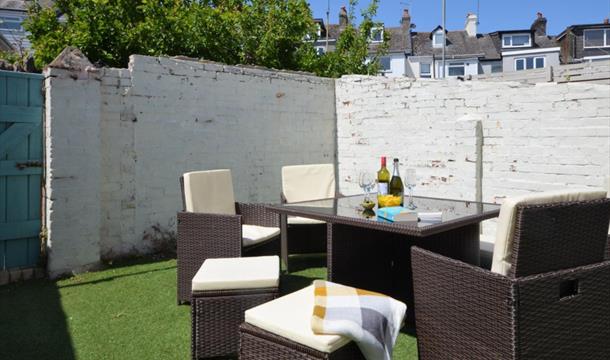 Garden with seating, Shore Shack, 17 Greenswood Road, Brixham, Devon