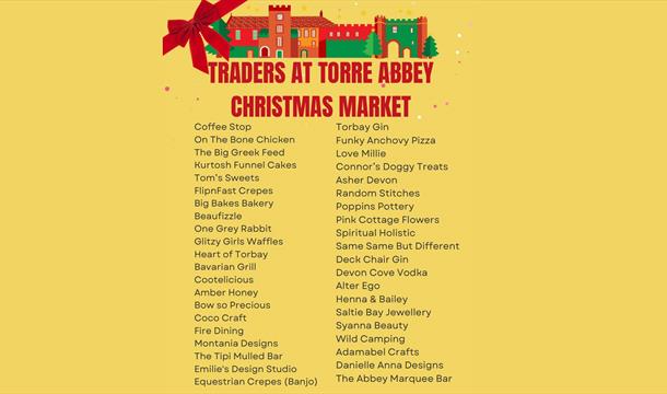 Traders List at Torre Abbey Christmas Market