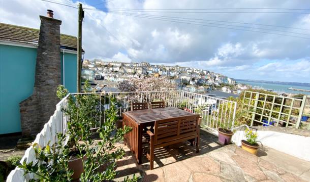 Outside seating and view, Winkle Cottage, North View Road, Brixham, Devon