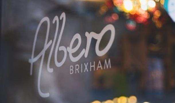logo and pictures of the harbour and food