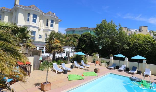 View of the swimming pool and sun terrace The Cimon