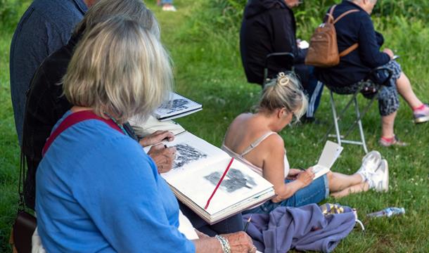 Sketching at the Apple Orchard overlooking Cockington Court