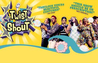 Twist and Shout Babbacombe Theatre musicians and singers dressed in 60s flower power clothes